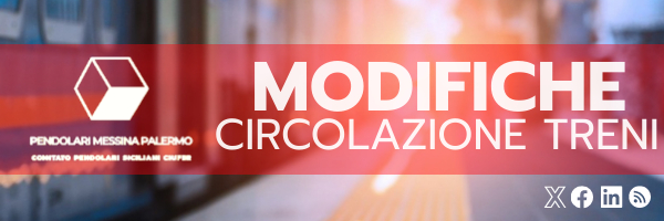 Da sabato 1° novembre Linea Palermo – Cefalù variazioni dell’offerta ferroviaria – Da mercoledì 5 novembre Linea Messina – S.Agata alcuni treni regionali subiscono&nbsp;variazioni